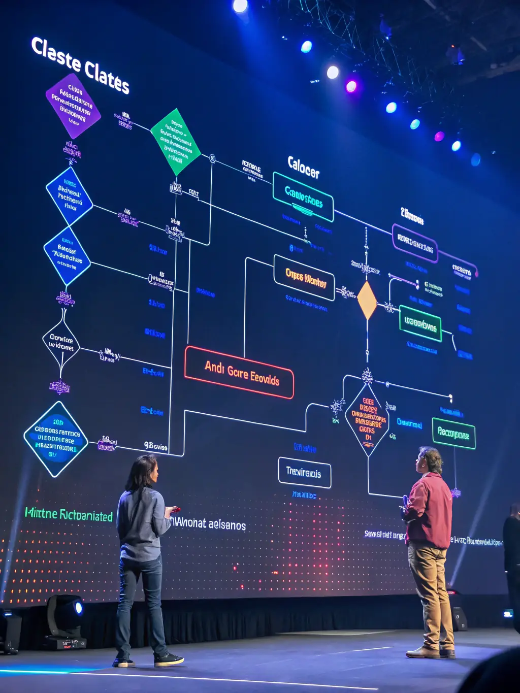 An illustration depicting the concept of object-oriented programming, showcasing classes, interfaces, and inheritance in TypeScript.